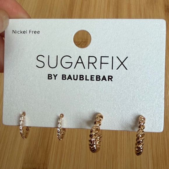 SUGARFIX by BaubleBar Jewelry - NWT SUGARFIX by BaubleBar Heart Rope Hoop & Crystal Huggie Hoop Earring Set
